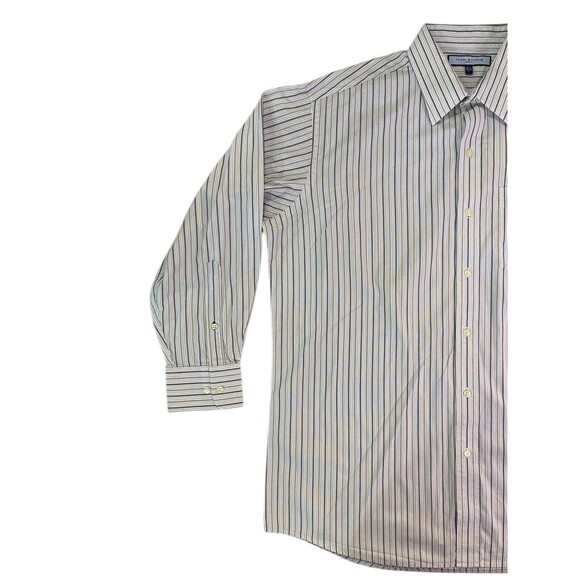 Tommy Hilfiger Shirt Mens Large White w/Brown Blue Striped Long Sleeve Button Up - Picture 8 of 9